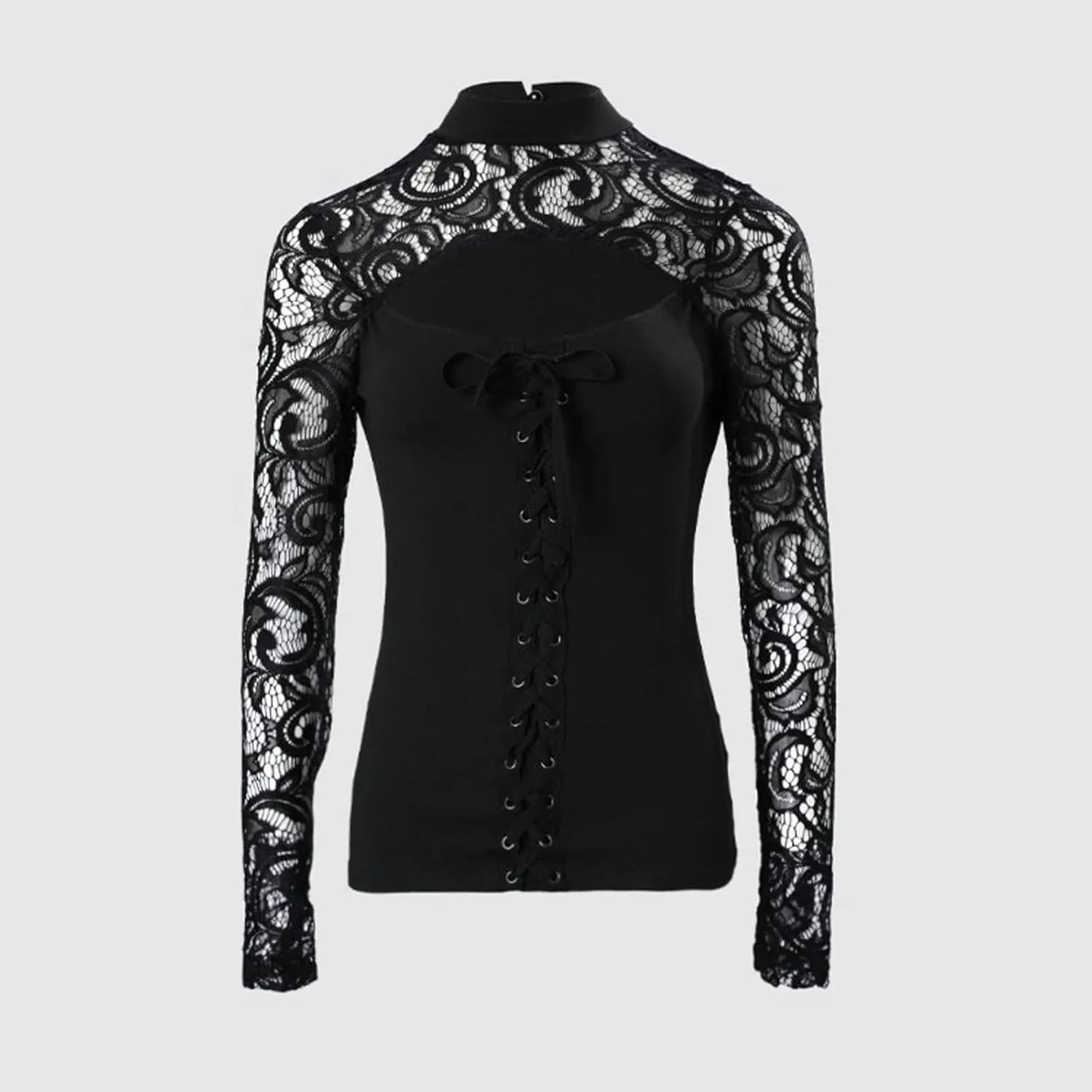 Sexy Tops for Women Long Sleeve Crop Top Turtleneck Shirt Cut Out Slim Fit Basic Tops Lace Sleeves with Thumb Hole