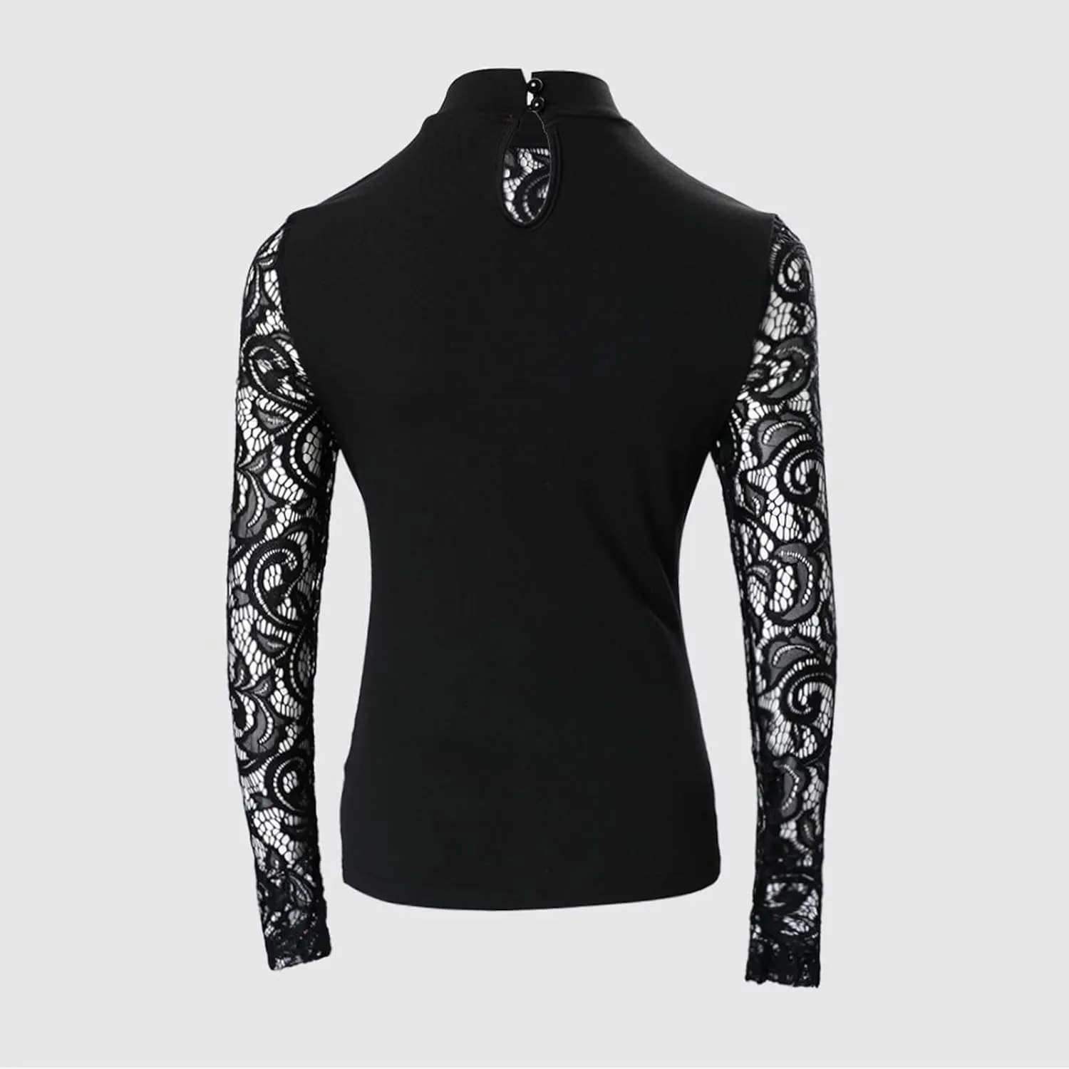 Sexy Tops for Women Long Sleeve Crop Top Turtleneck Shirt Cut Out Slim Fit Basic Tops Lace Sleeves with Thumb Hole