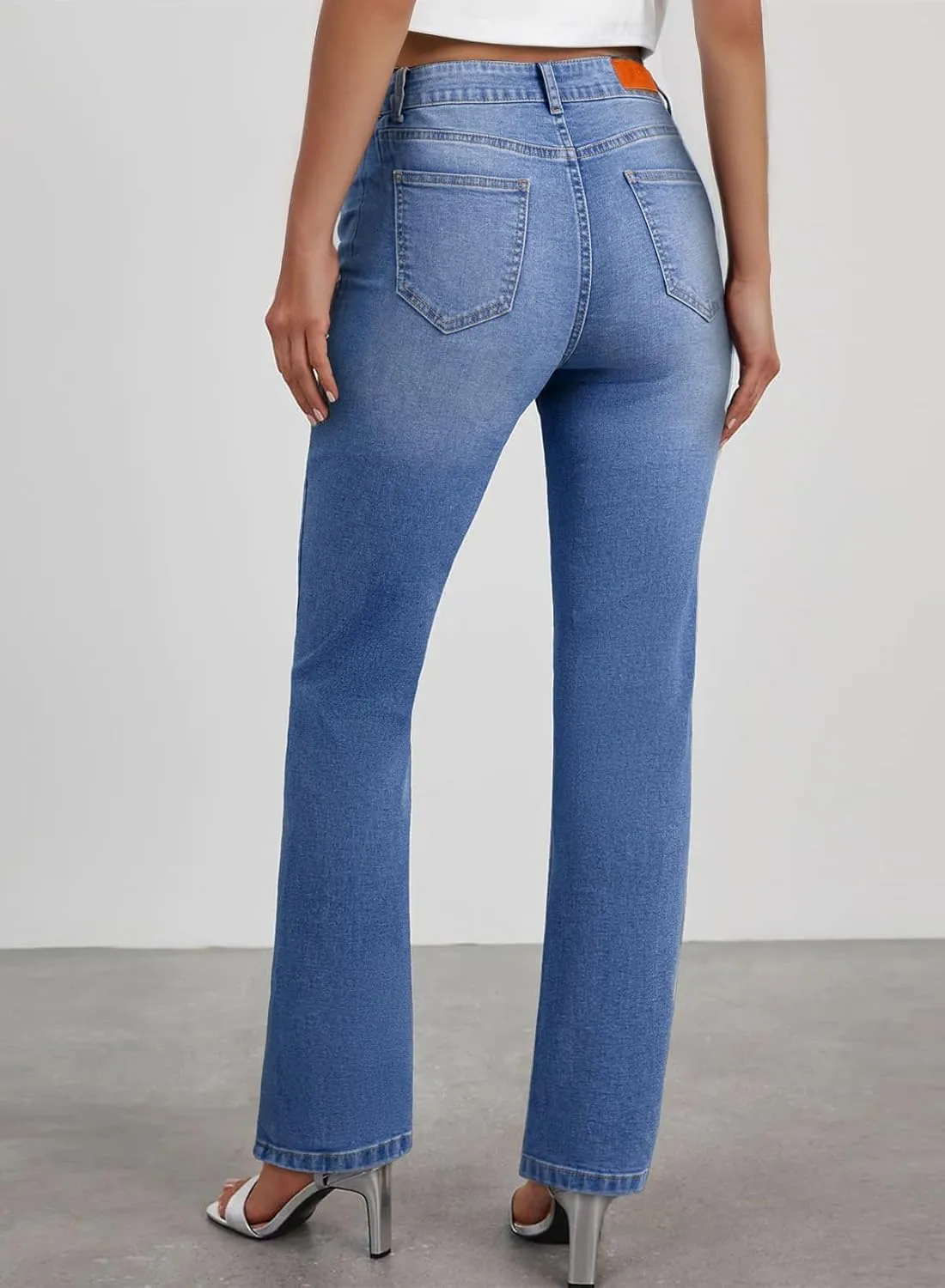 Sidefeel Women's Straight Leg Jeans High Waisted Stretchy Rhinestone Wide Leg Denim Pants