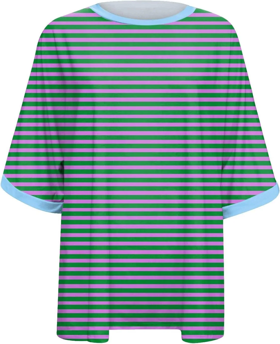 slqdgmryz Half Sleeve Tops for Women Crew Neck Oversized Striped Shirt Casual Cute Elbow Length Tee Shirts Dressy Blouses