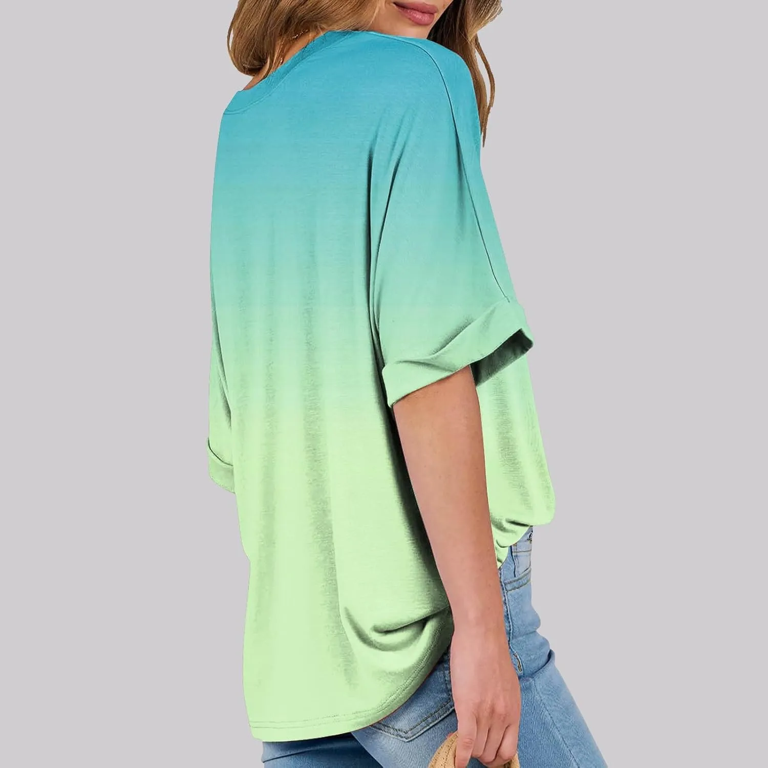 slqdgmryz Half Sleeve Tops for Women Crew Neck Oversized Striped Shirt Casual Cute Elbow Length Tee Shirts Dressy Blouses