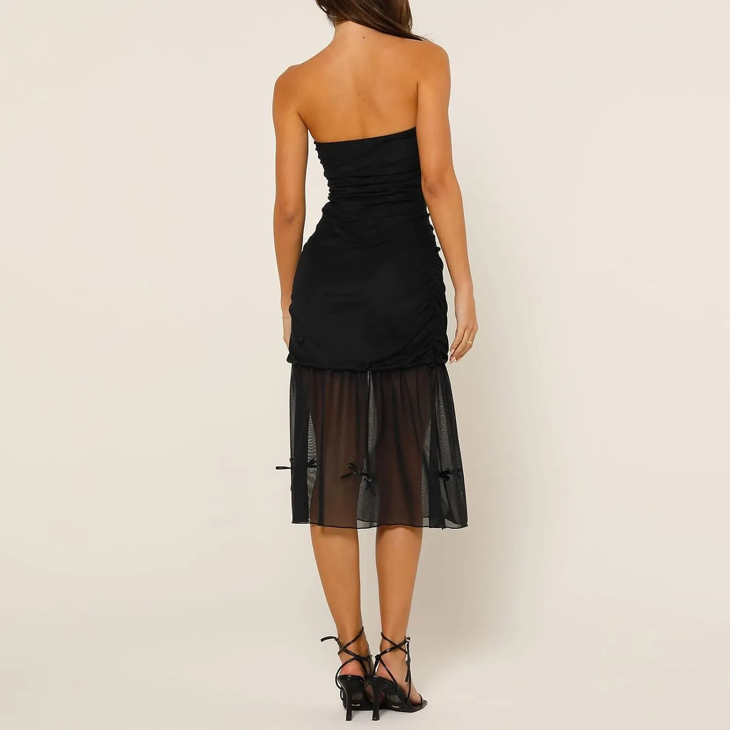 SOLILOQUY Y2k Fairy Strapless Mini Dress for Women Retro Bandeau Tube Top Bodycon Party Dress Evening Cocktail Short Dress