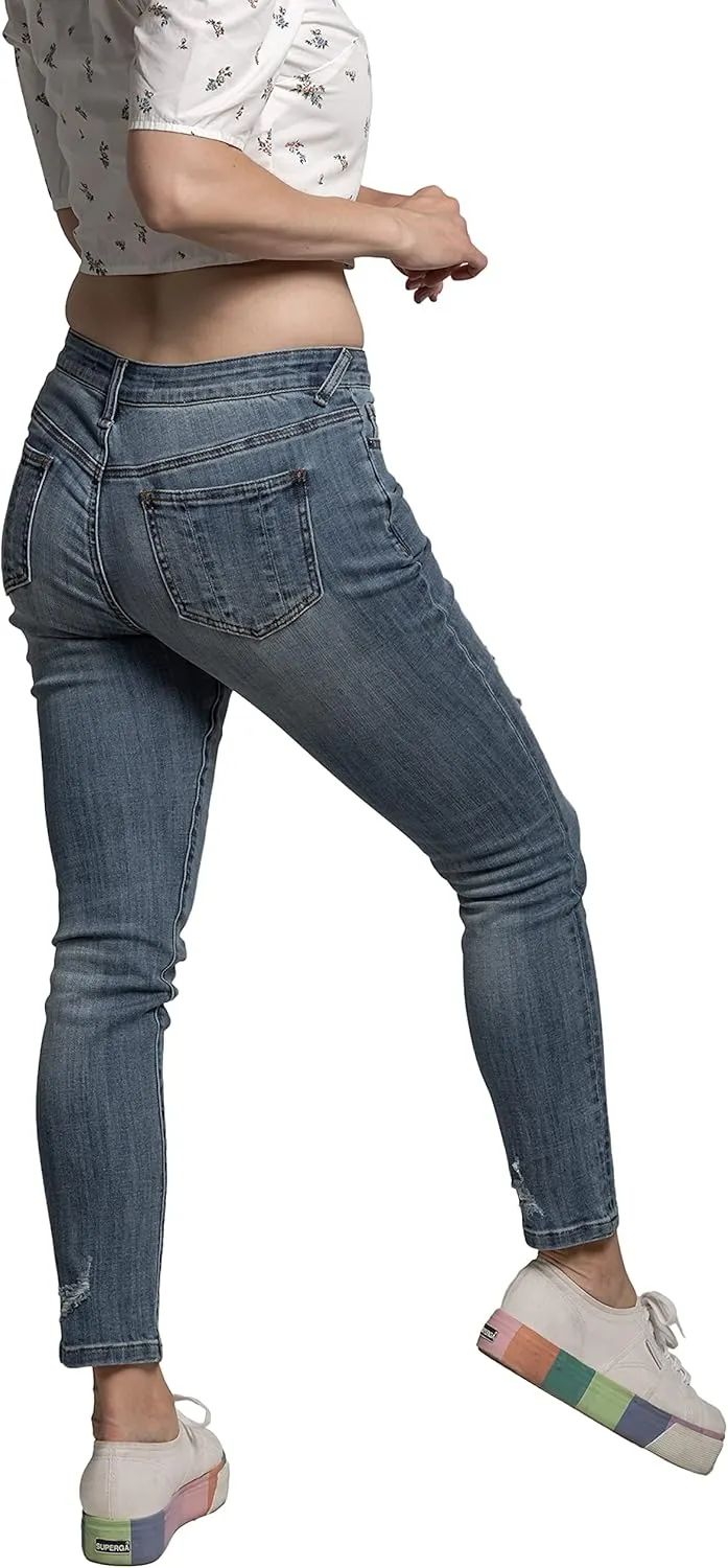 Standards & Practices Women's Stretch Blue Whisker Wash Boyfriend Premium Jeans