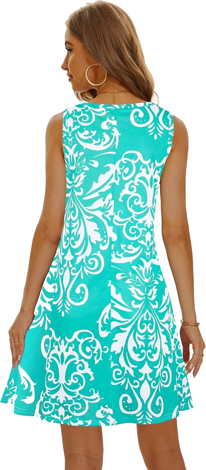 Summer Dresses for Women 2025 Casual Sundresses Beach Cover Ups Sleeveless Tshirt Swing Dress with Pockets
