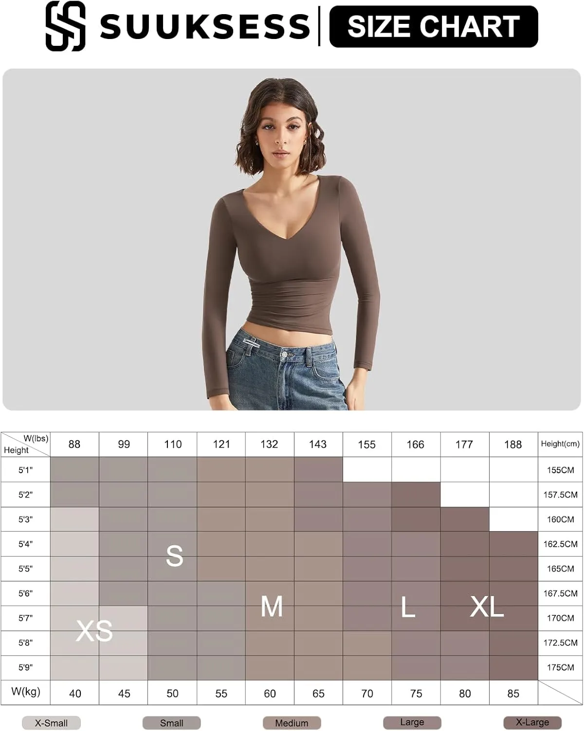 SUUKSESS Women Double Lined Casual V Neck Crop Tank Tops Basic Long Sleeve Shirts