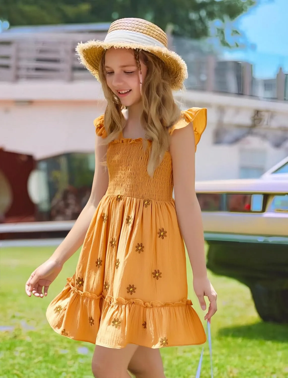 Toddler Baby Girls Dress Floral Embroidered Boho Sleeveless Beach Butterfly Sundress