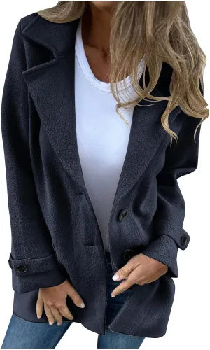 Trench Coat for Women Elegant Wool Blend Notch Lapel Pea Coats Mid-Long Singe Breasted Winter Jackets Outwear