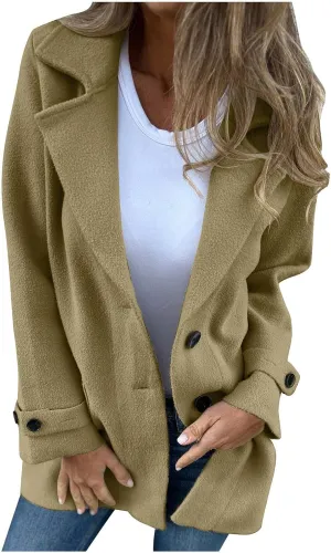 Trench Coat for Women Elegant Wool Blend Notch Lapel Pea Coats Mid-Long Singe Breasted Winter Jackets Outwear