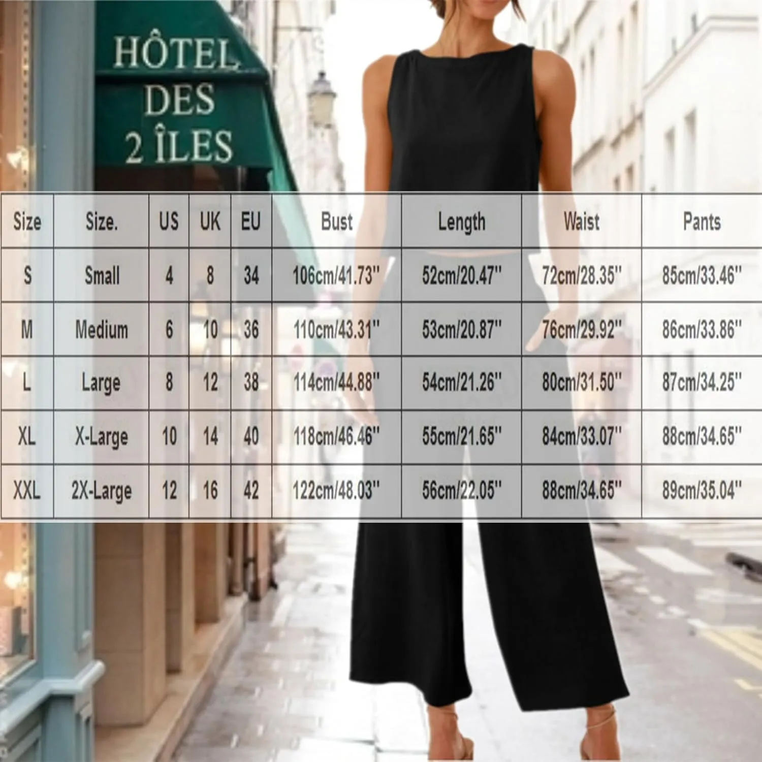 Two Piece Sets for Women Summer Vacation Outfits Sleeveless Crop Top Wide Leg Pants Lounge Beach Travel Clothing