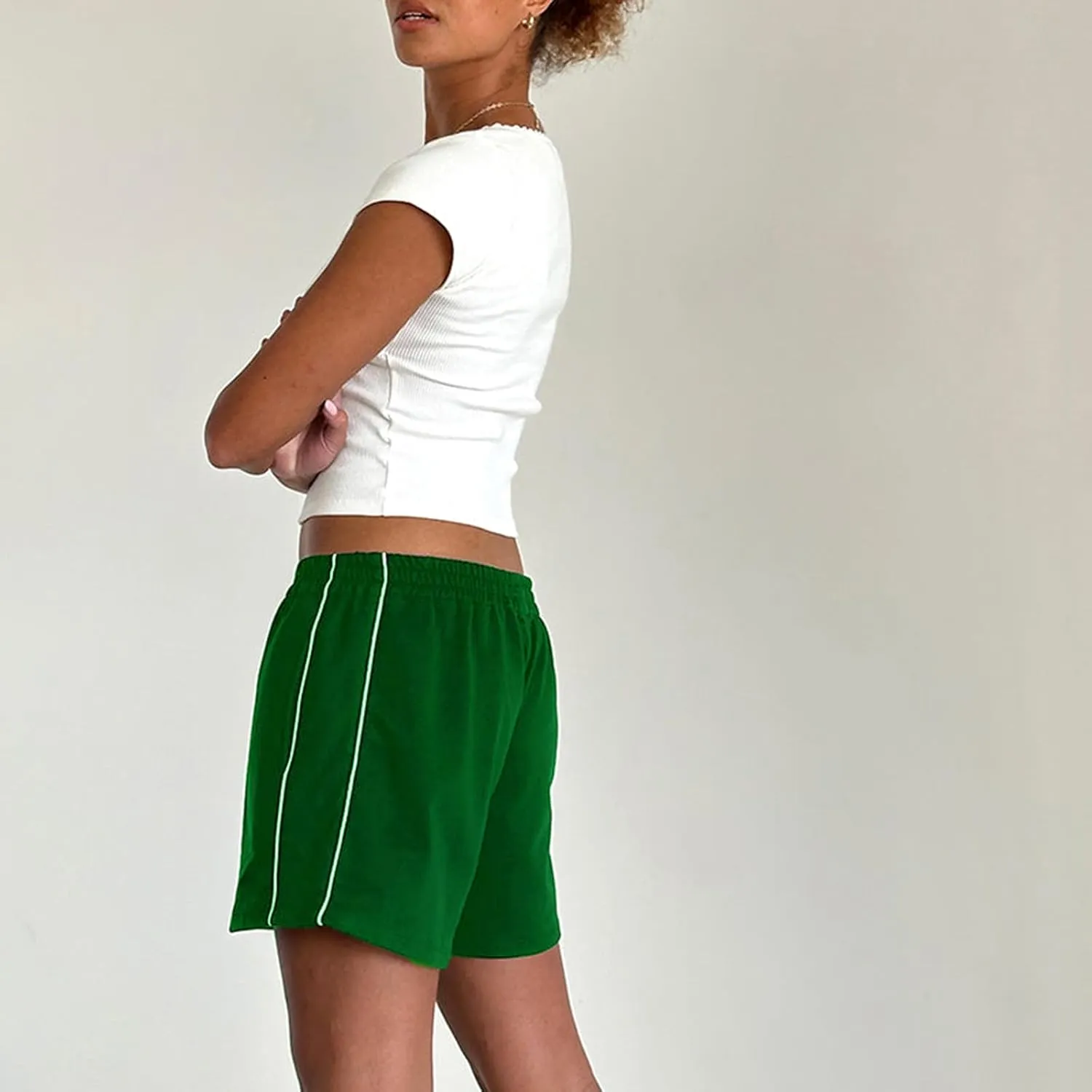 UAURORAO Women Striped Athletic Shorts Elastic Waist Side Stripe Casual Shorts Loose Patchwork Workout Sweat Shorts