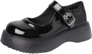 Ulalaza Vintage Mary Jane Comfort Loafers Platform Chunky Mid-Heel Classic Lace up Zipper Closed Round Toe Slip-on Uniform Dress Shoes Brogues Casual Fashion Shoes with Chain for Women