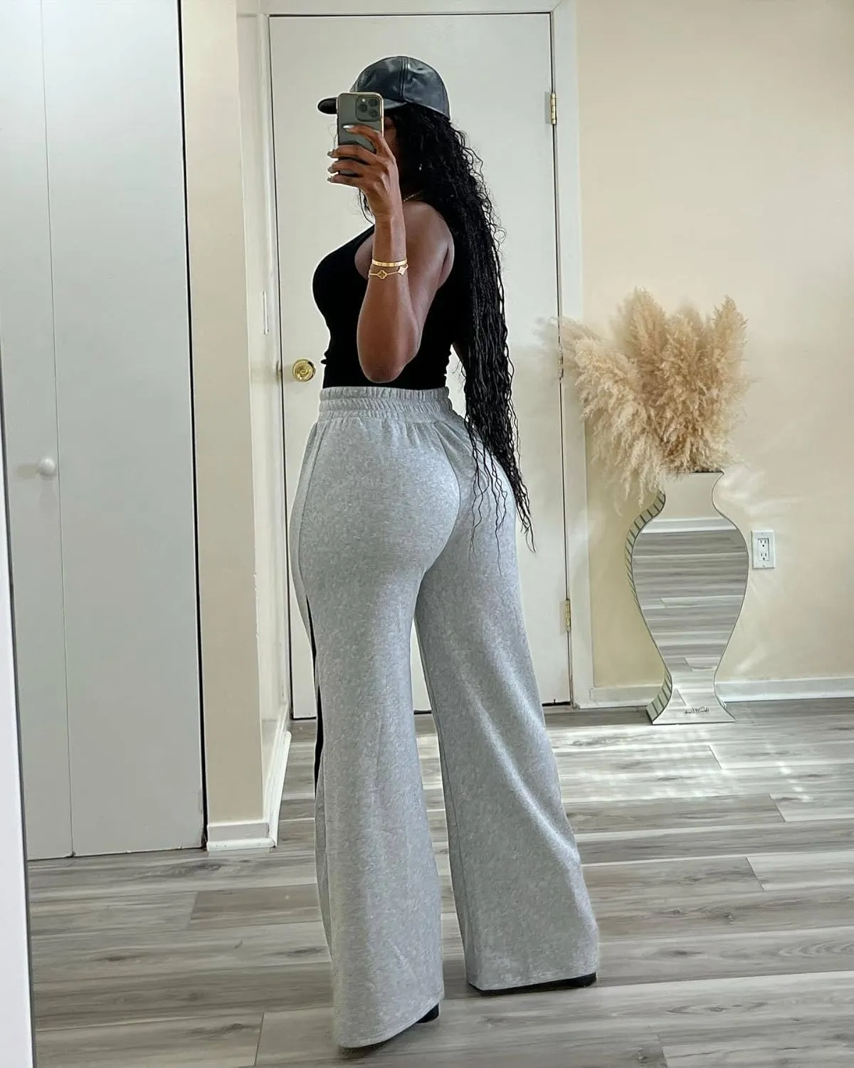 Unybwonn Women High Waist Wide Leg Sweatpants Straight Leg Elastic Waist Pants Casual Striped Pants with Drawstring