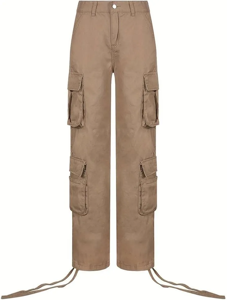 Vintage Cargo Pants Baggy Jeans Women Fashion 90s Streetwear Pockets Wide Leg High Waist Straight Y2k Denim Trousers Overalls