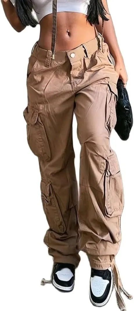 Vintage Cargo Pants Baggy Jeans Women Fashion 90s Streetwear Pockets Wide Leg High Waist Straight Y2k Denim Trousers Overalls