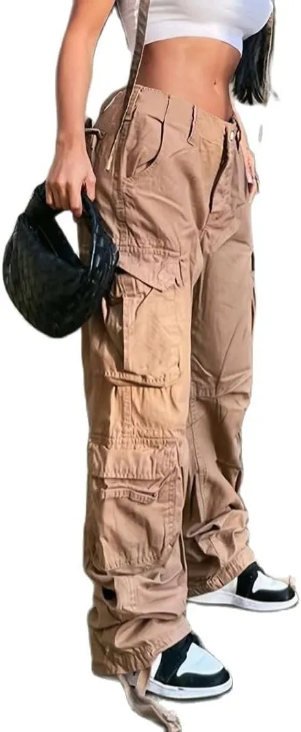 Vintage Cargo Pants Baggy Jeans Women Fashion 90s Streetwear Pockets Wide Leg High Waist Straight Y2k Denim Trousers Overalls