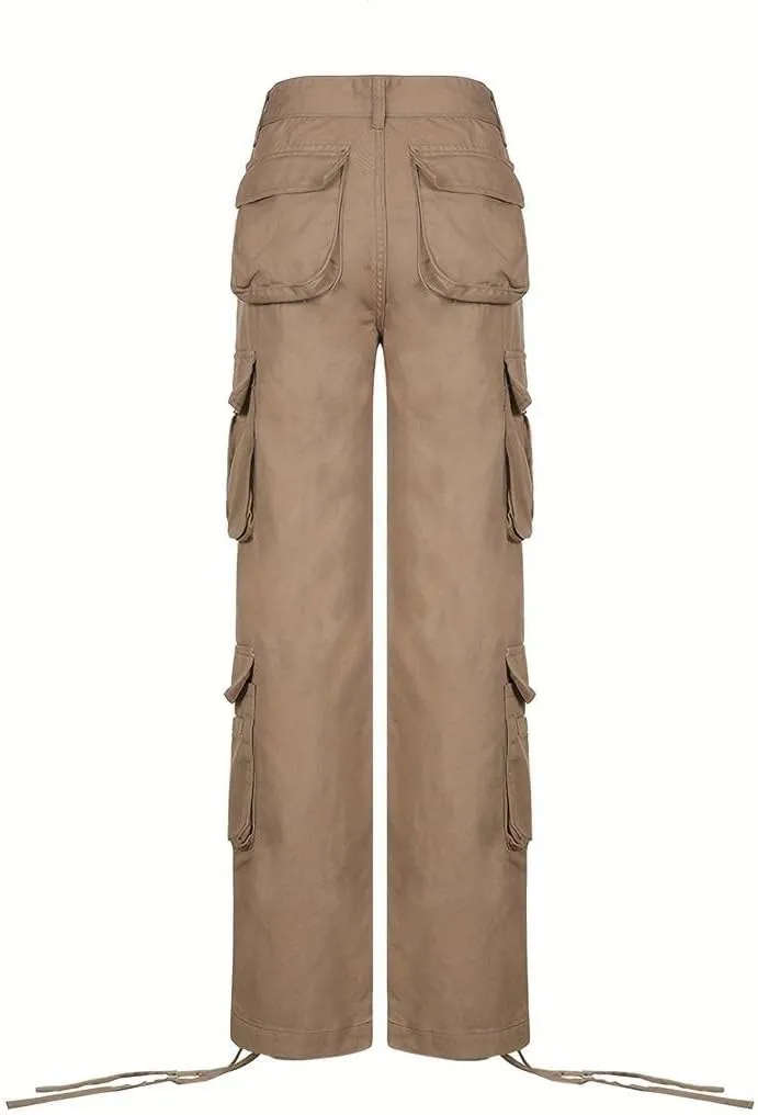 Vintage Cargo Pants Baggy Jeans Women Fashion 90s Streetwear Pockets Wide Leg High Waist Straight Y2k Denim Trousers Overalls