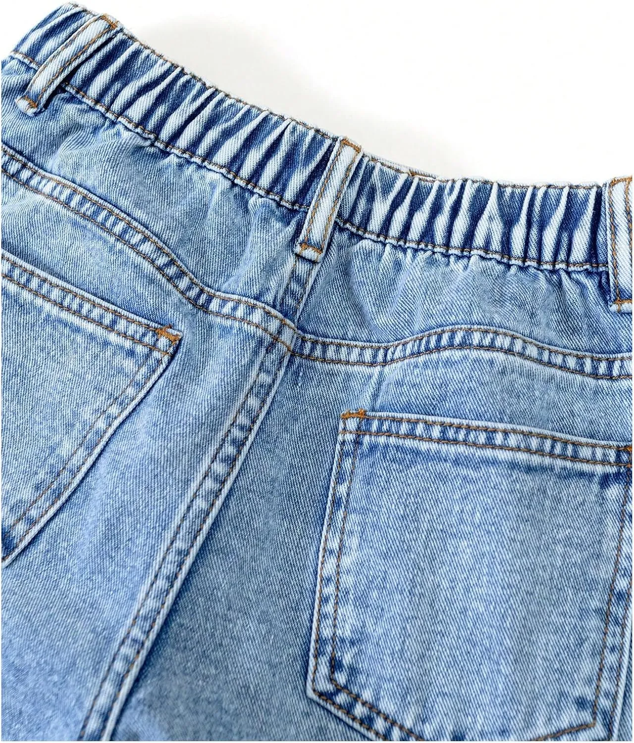 WDIRARA Girl's Cute Cherry Print Elastic High Waist Denim Pants Casual Wide Leg Jeans