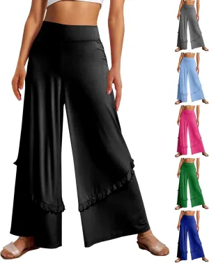Wide Leg Pants Woman High Waisted Flowy Palazzo Pants Casual Cute Ruffle Comfy Lounge Cotton Yoga Pants Sweatpants