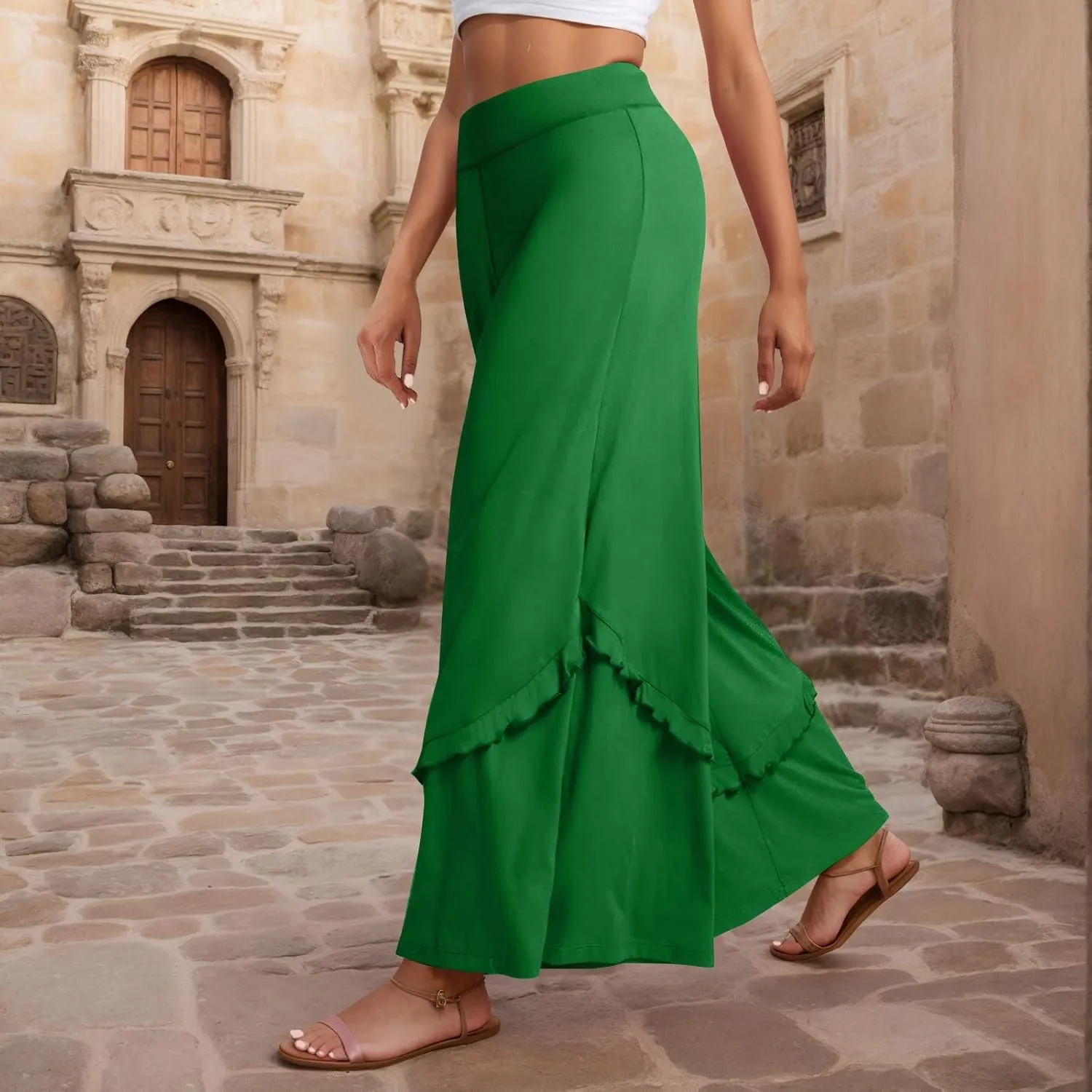 Wide Leg Pants Woman High Waisted Flowy Palazzo Pants Casual Cute Ruffle Comfy Lounge Cotton Yoga Pants Sweatpants