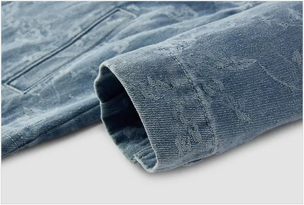 Women Denim Jacket Short Style Round Neck Spring Chinese Knot Jacquard Lightweight Jacket
