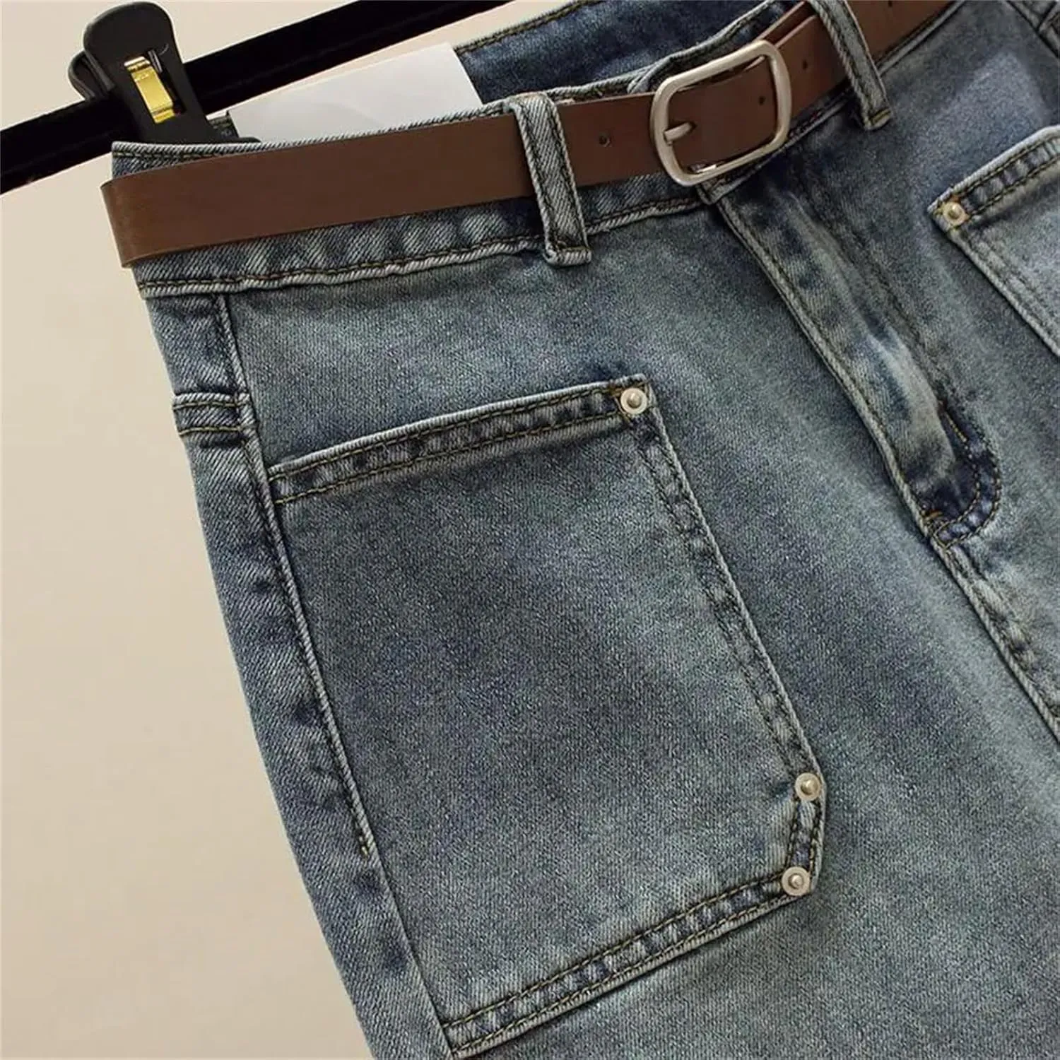 Women Denim Skirts Summer High Waist Slit Hip Casual A-Line Midi Jean Skirt