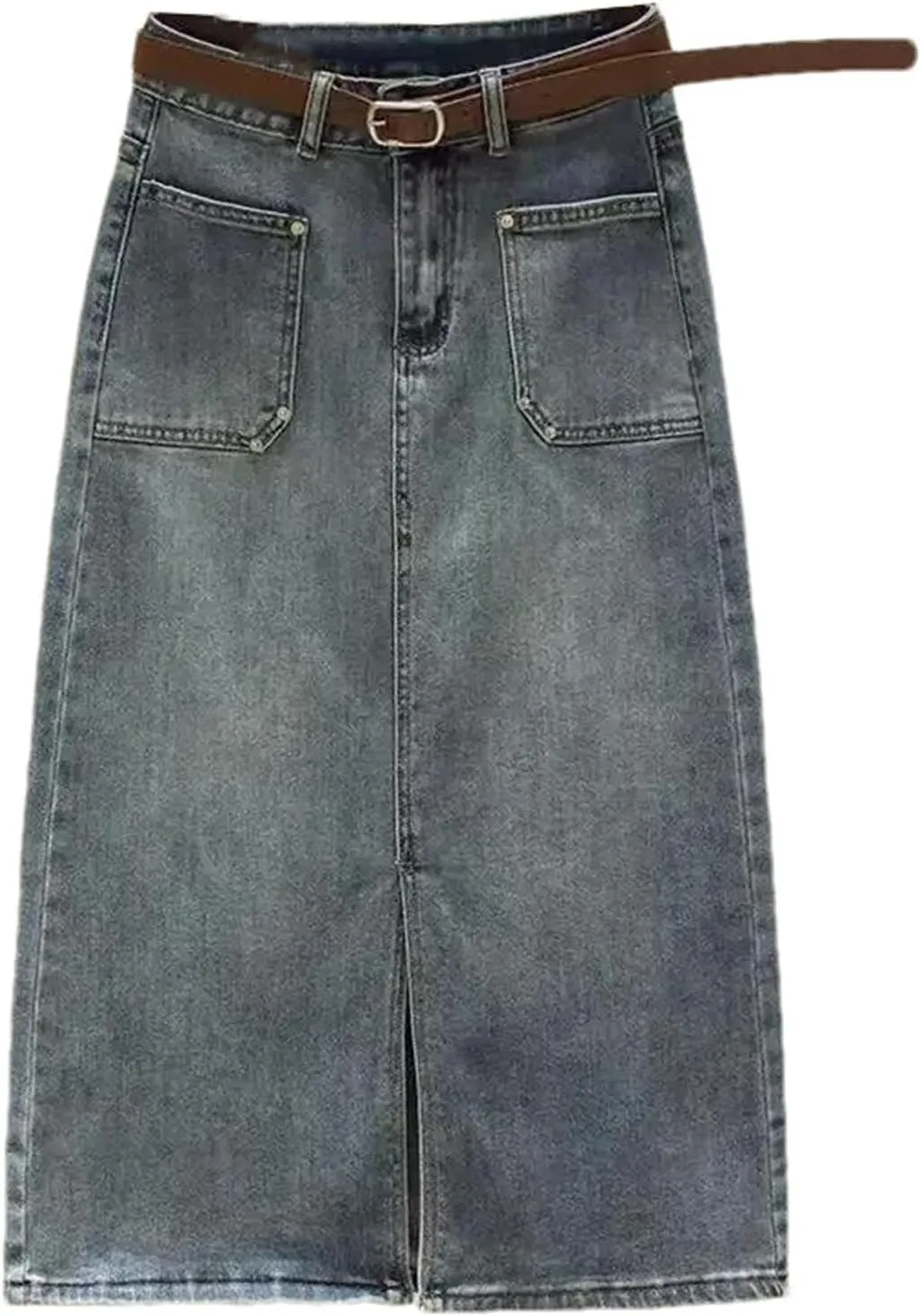 Women Denim Skirts Summer High Waist Slit Hip Casual A-Line Midi Jean Skirt