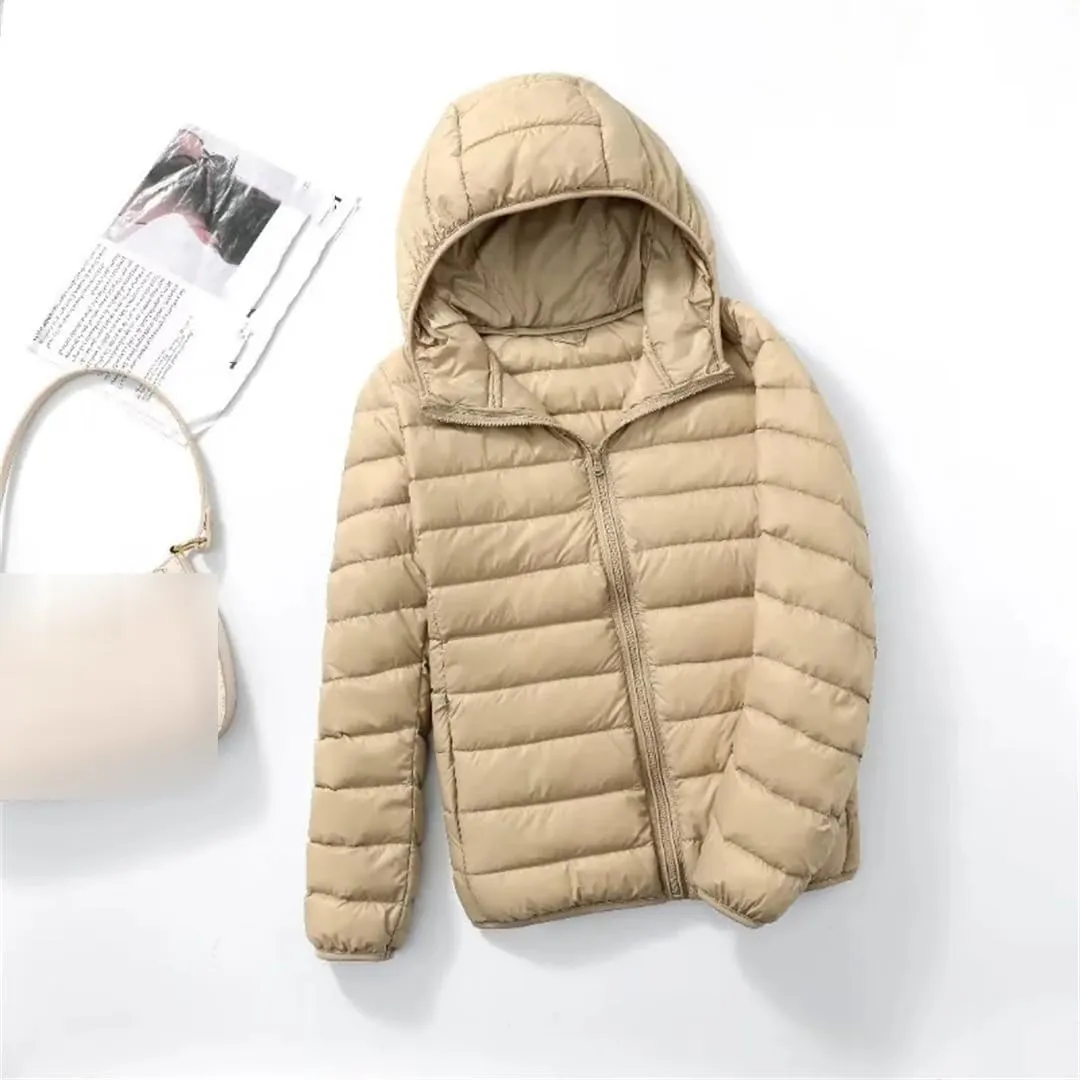 Women Fashion Hoodid Short Puffer Jackets Autumn Winter Female White Duck Down Slim Fit Coat