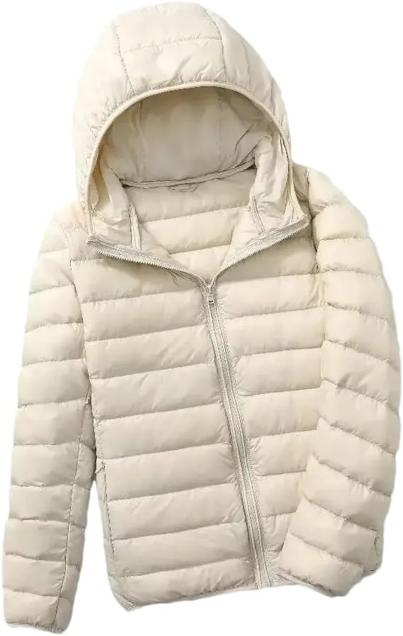 Women Fashion Hoodid Short Puffer Jackets Autumn Winter Female White Duck Down Slim Fit Coat