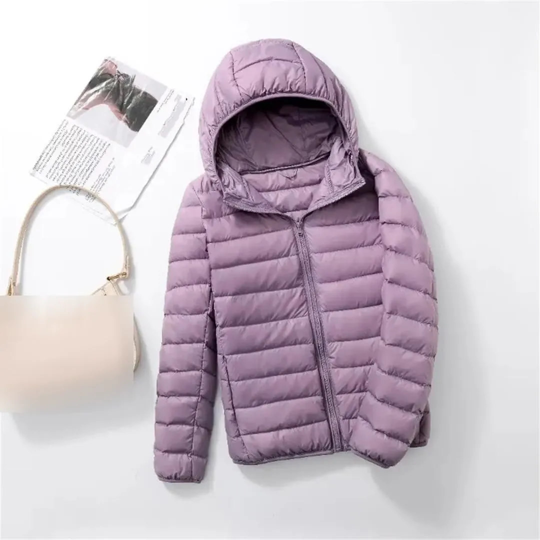 Women Fashion Hoodid Short Puffer Jackets Autumn Winter Female White Duck Down Slim Fit Coat