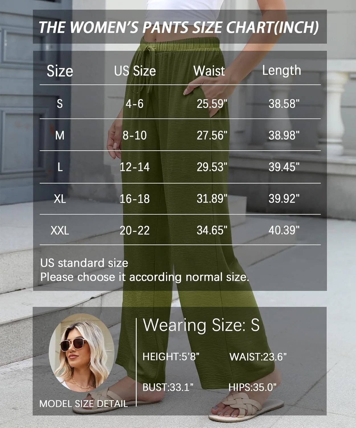 Women High Waist Casual Pants Elastic Wide Leg Summer Beach Palazzo Trousers with Pockets Lightweight Comfy