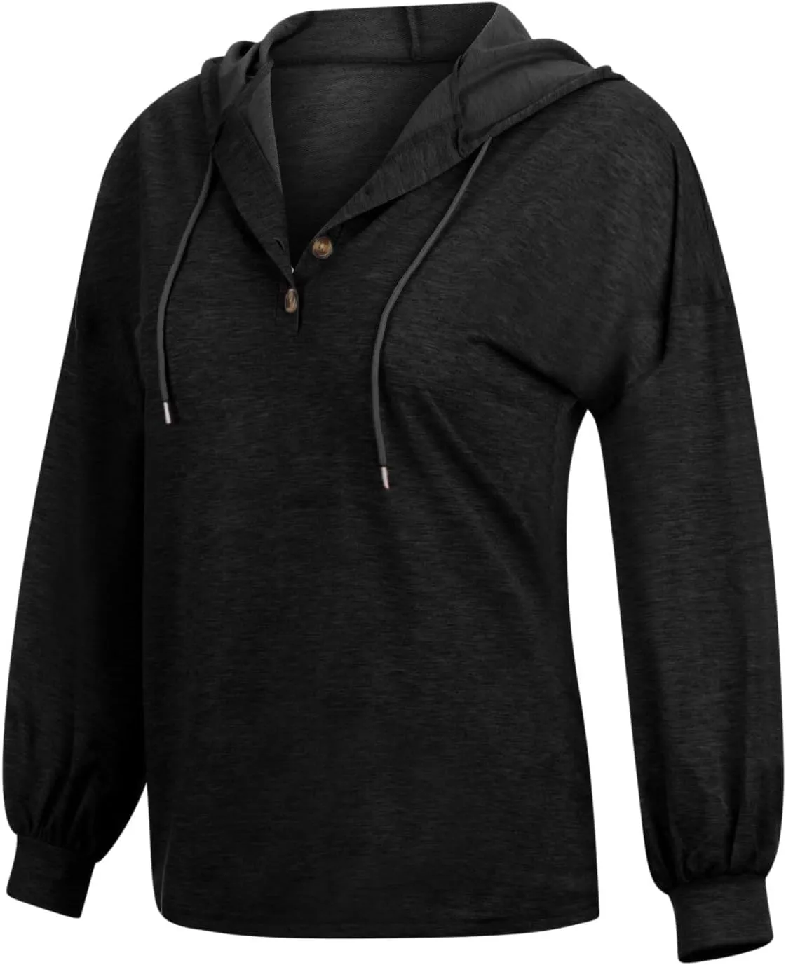 Women Hoodies Long Sleeve Pullover Button V Neck Sweatshirts Solid Color Business Casual Elegant Spring Fall Top