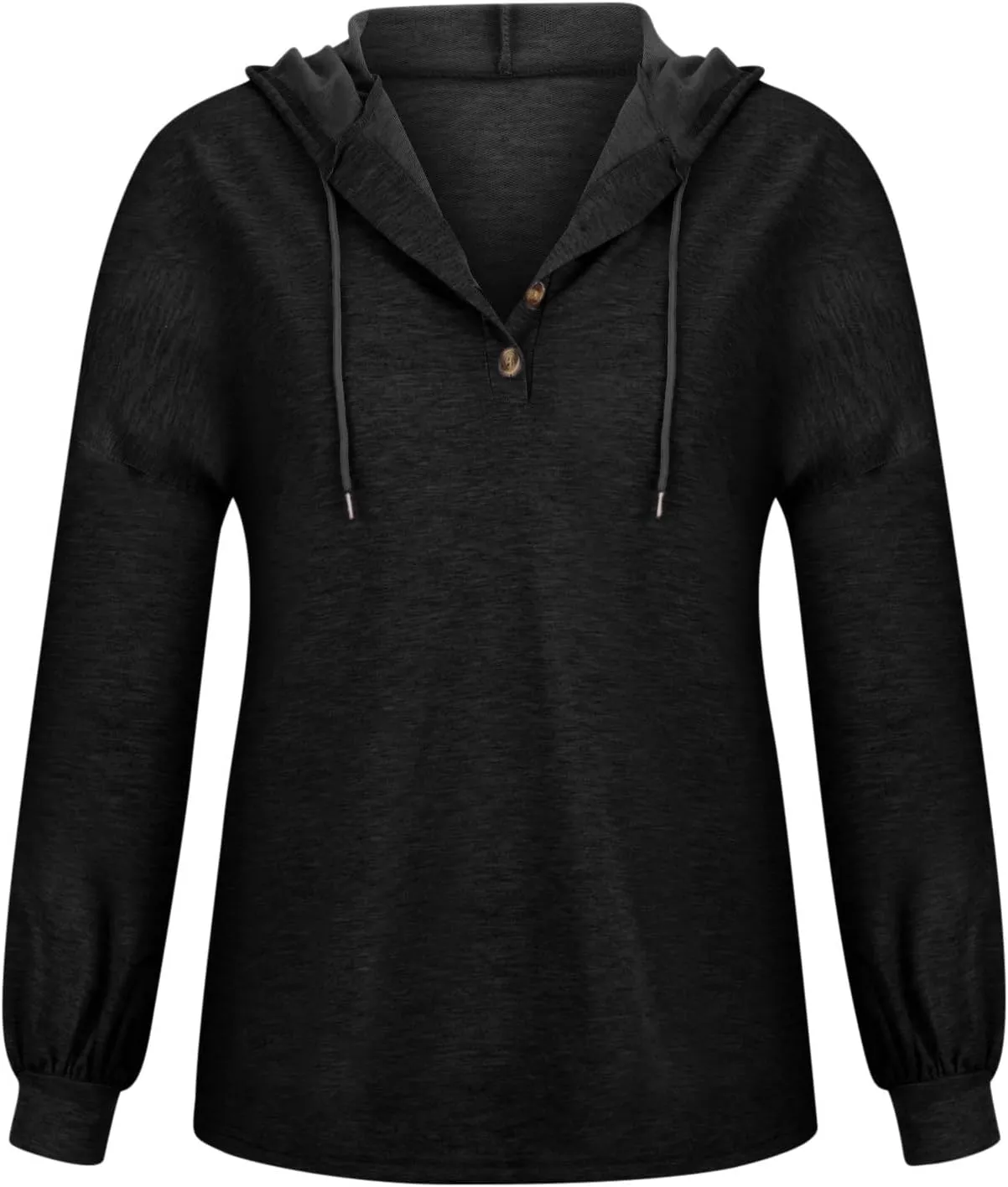 Women Hoodies Long Sleeve Pullover Button V Neck Sweatshirts Solid Color Business Casual Elegant Spring Fall Top