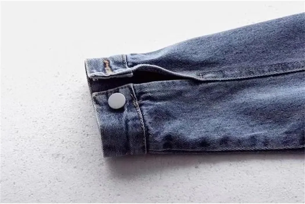 Women Long Sleeve Cropped Denim Jacket Wash Short Jean Jacket Trucker Loose Fit Coat