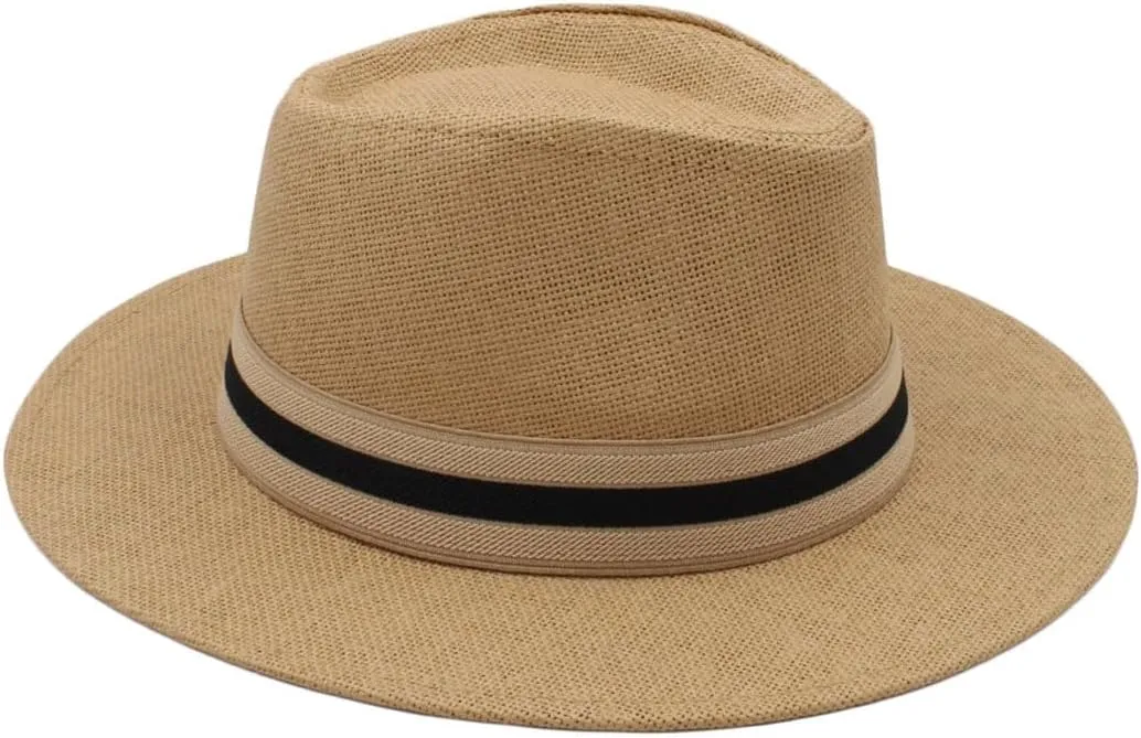 Women Men Straw Panama Hats Summer Wide Brim Fedora Outdoor Beach Travel Casual Sun Hat