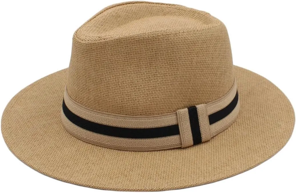 Women Men Straw Panama Hats Summer Wide Brim Fedora Outdoor Beach Travel Casual Sun Hat