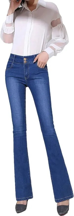 Women Oversized Slim Flare Denim Pants High Waist Skinny Jeans Casual Stretch Trousers