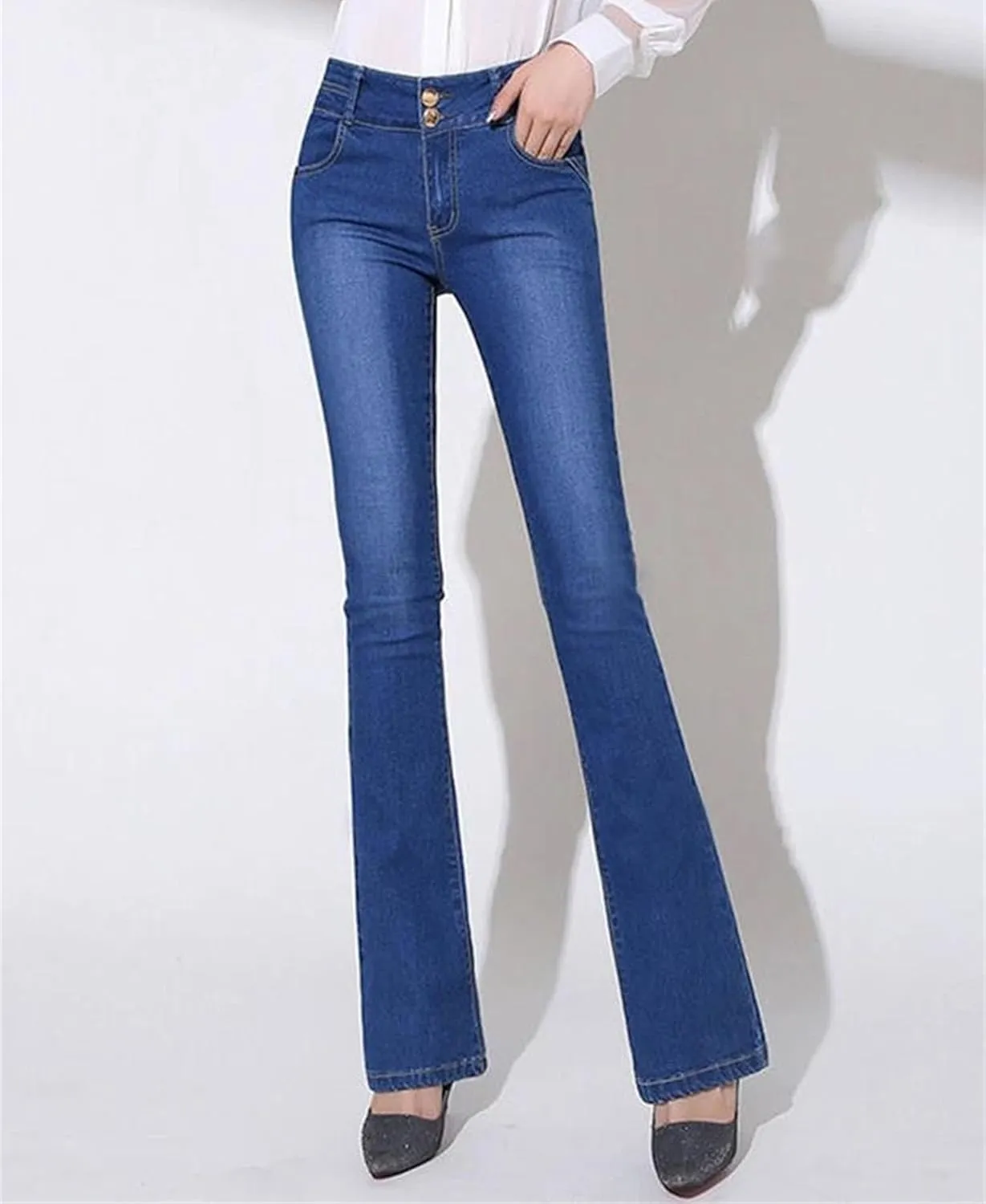 Women Oversized Slim Flare Denim Pants High Waist Skinny Jeans Casual Stretch Trousers