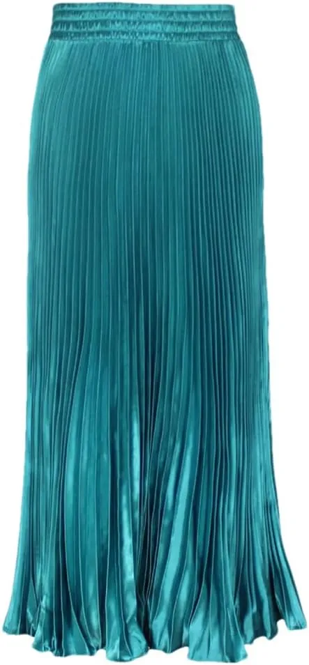 Women Satin Pleated Skirt Evening Party Vintage Fishtail Long Skirt Harajuku Casual Solid Skirts