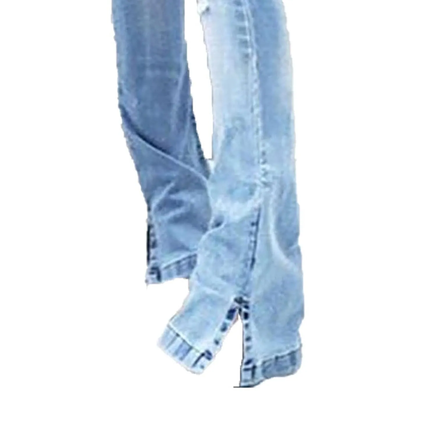 Women Skinny Ripped Bell Bottom Jeans High Waisted Split Hem Flared Denim Pants Distressed Wide Leg Jean Trouser (Light Blue,Small)
