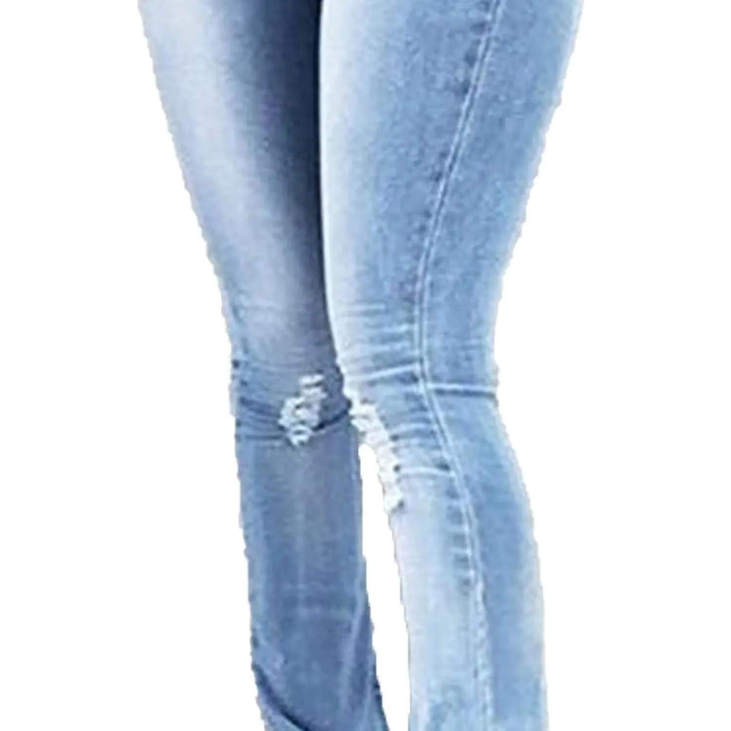 Women Skinny Ripped Bell Bottom Jeans High Waisted Split Hem Flared Denim Pants Distressed Wide Leg Jean Trouser (Light Blue,Small)