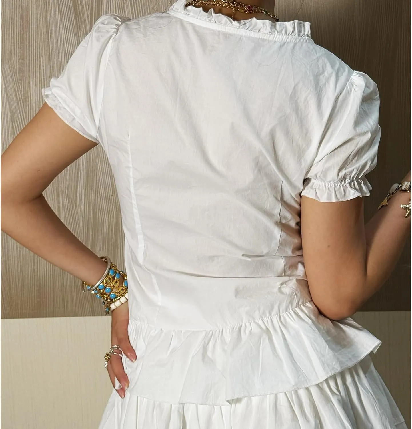 Women Solid Color Crop Top Lace Short Sleeve Patchwork T-Shirt Aesthetic Fairy Slim Fit Button Down Blouse