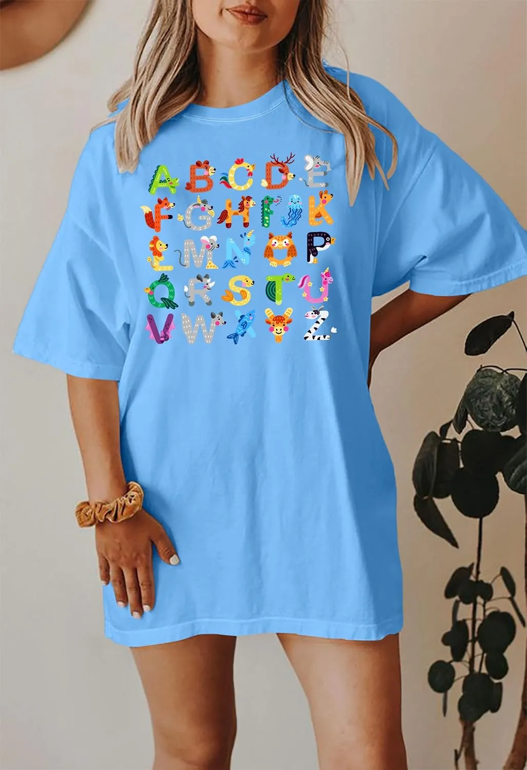 Women Teacher Shirts: ABCD Graphic Teacher Tshirt Oversized Teacher Gift Tees Teach Short Sleeve Tops