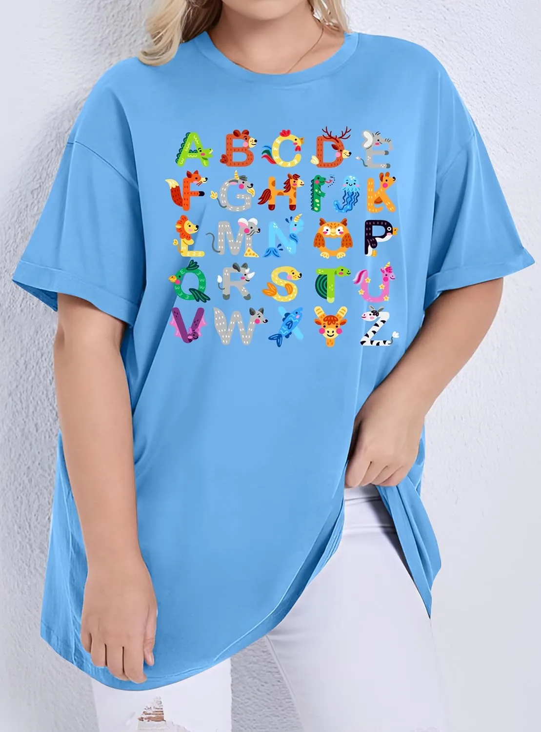 Women Teacher Shirts: ABCD Graphic Teacher Tshirt Oversized Teacher Gift Tees Teach Short Sleeve Tops