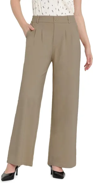 Women Wide Leg Dress Pants High Elastic Waisted Work Business Office Pants Casual Slacks Trousers with Pockets 29"