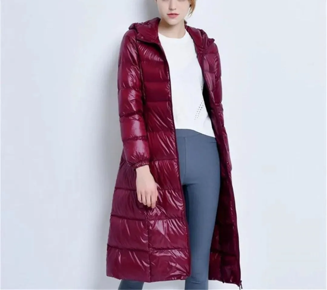 Women Winter Long Hooded Down Jacket Warm Thick Down Coat Parkas Slim Puffer Outerwear