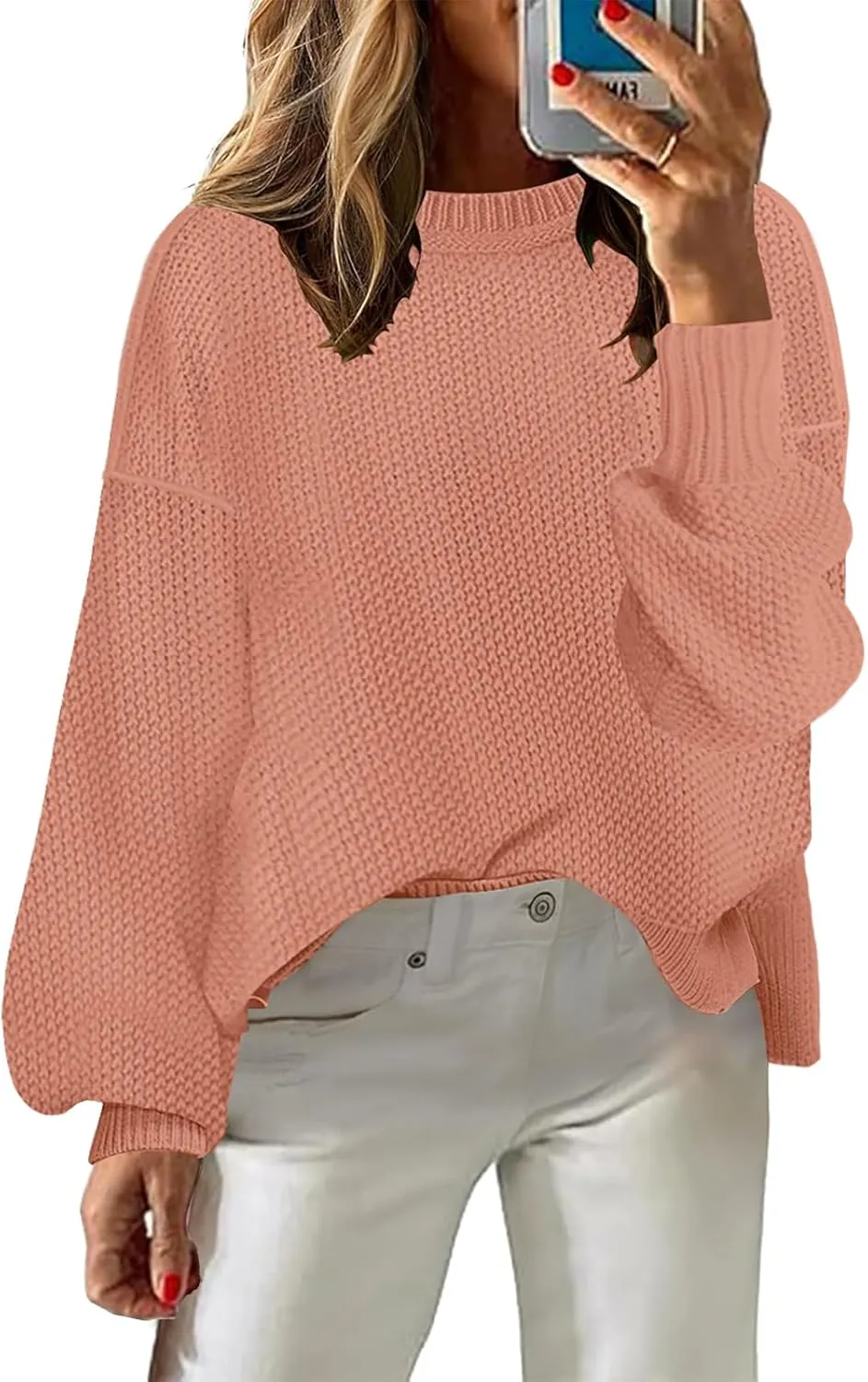 Women's 2024 Crewneck Long Sleeve Loose Oversized Chunky Knitted Pullover Sweater Jumper Tops