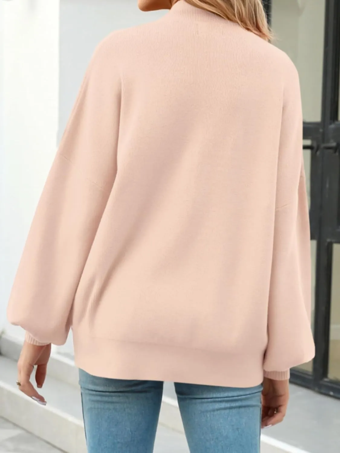 Women's 2024 Fall Fashion Mock Neck Long Lantern Sleeve Oversized Sweaters Loose Knit Pullover Sweater Tops