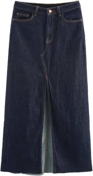 Women's 2025 Summer Mid-Length Denim Skirt High Waist Commuting Button Pockets Midi Skirt