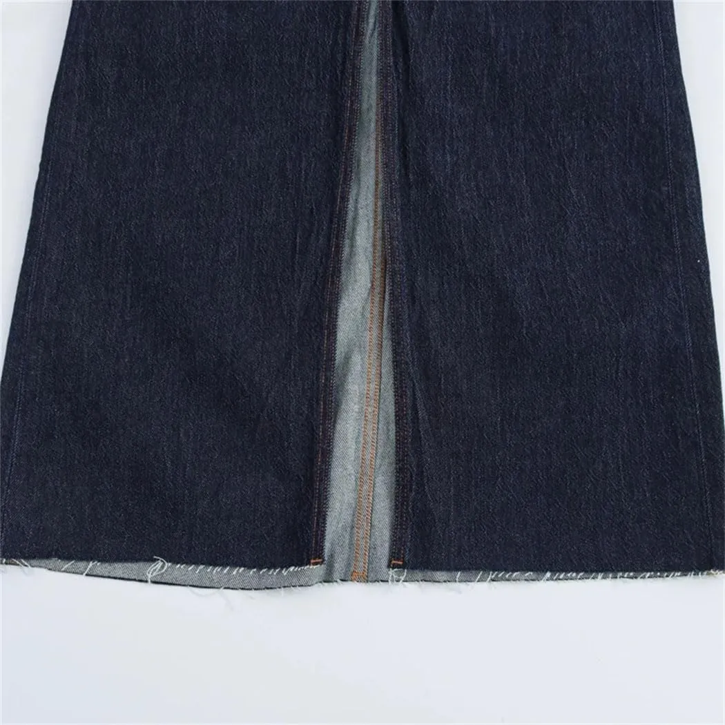 Women's 2025 Summer Mid-Length Denim Skirt High Waist Commuting Button Pockets Midi Skirt