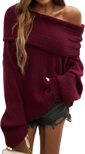 Women's 2025 Trendy Fall Off Shoulder Oversized Sweaters Casual Loose Long Sleeve Slouchy Pullover Tops Y2k Clothes